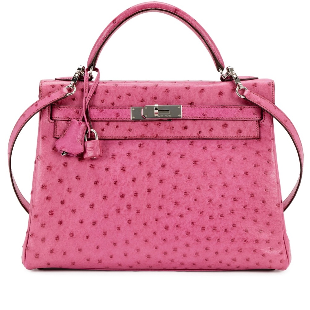 Authentic HERMES rare ostrich pink Kelly 32 Retourne